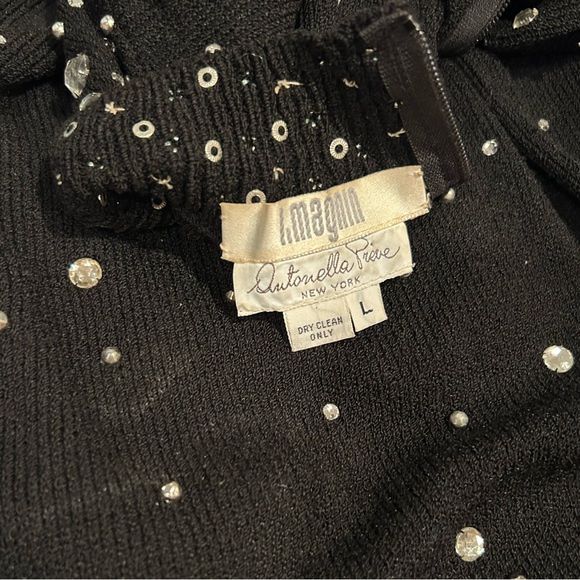 Vintage I. Magnin Black Knit Dress Rhinestones Large by Antonella Preve Midi - Picture 6 of 6